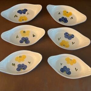 Maxam Portugal Pottery Hand Painted Daisy Pattern Au Gratin Casserole - Set of 6